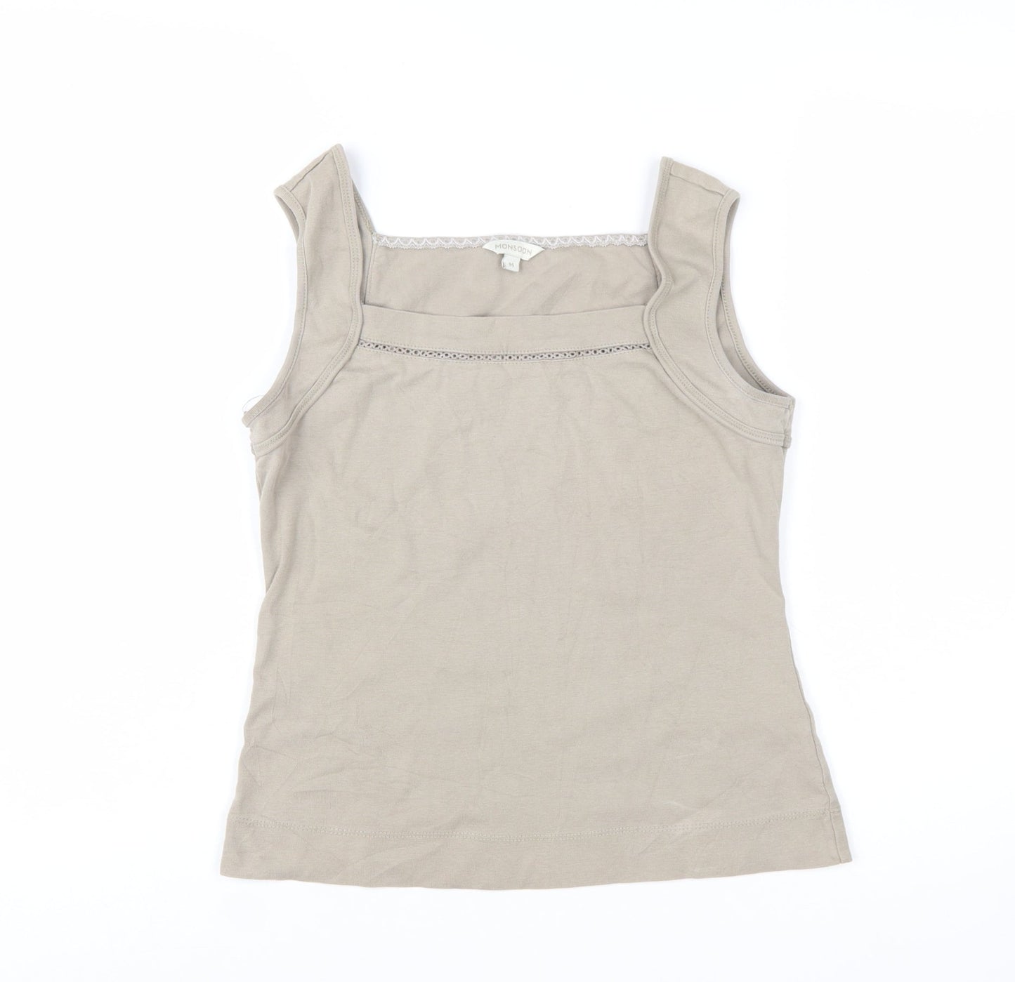 Monsoon Beige Cotton Women's Tank Top M Square Neck