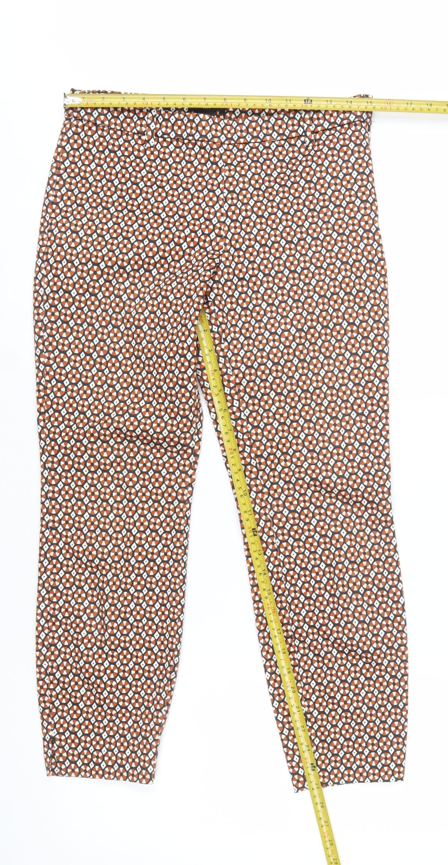 H&M Women’s Brown Geometric Slim Trousers Size 10 Stretch Cotton
