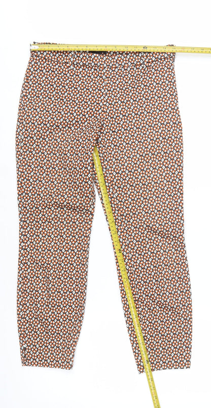 H&M Women’s Brown Geometric Slim Trousers Size 10 Stretch Cotton