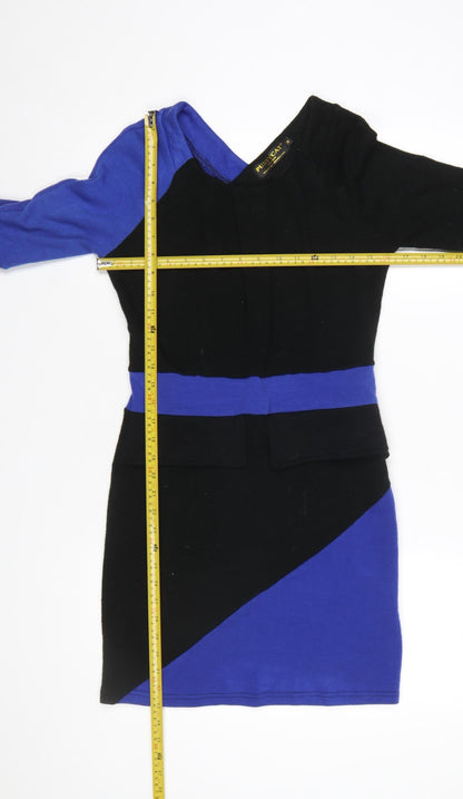 Pussycat London Women's Black Blue Bodycon Colourblock Dress M