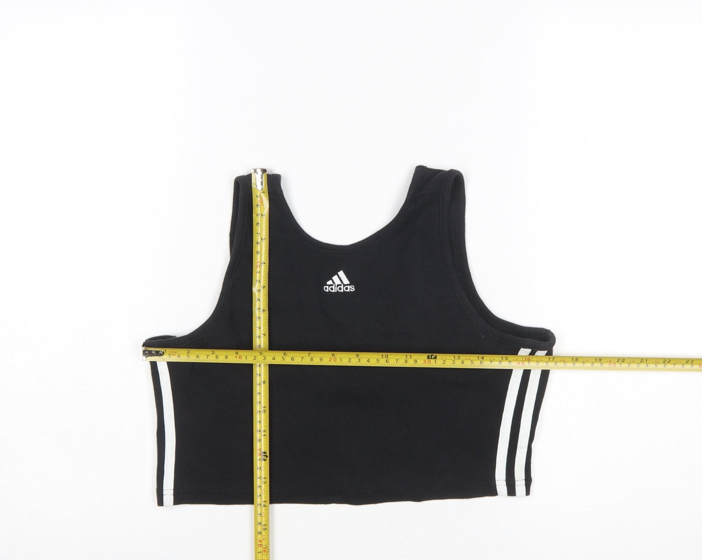 Adidas Women Black L Cropped Tank Top Athletic Activewear