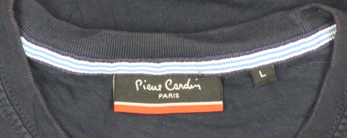 Pierre Cardin Men's Blue Cotton Crew Neck Short Sleeve T-Shirt L