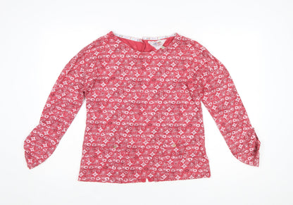 Mantaray Women Red Floral Cotton Long Sleeve Tunic Blouse Size 10