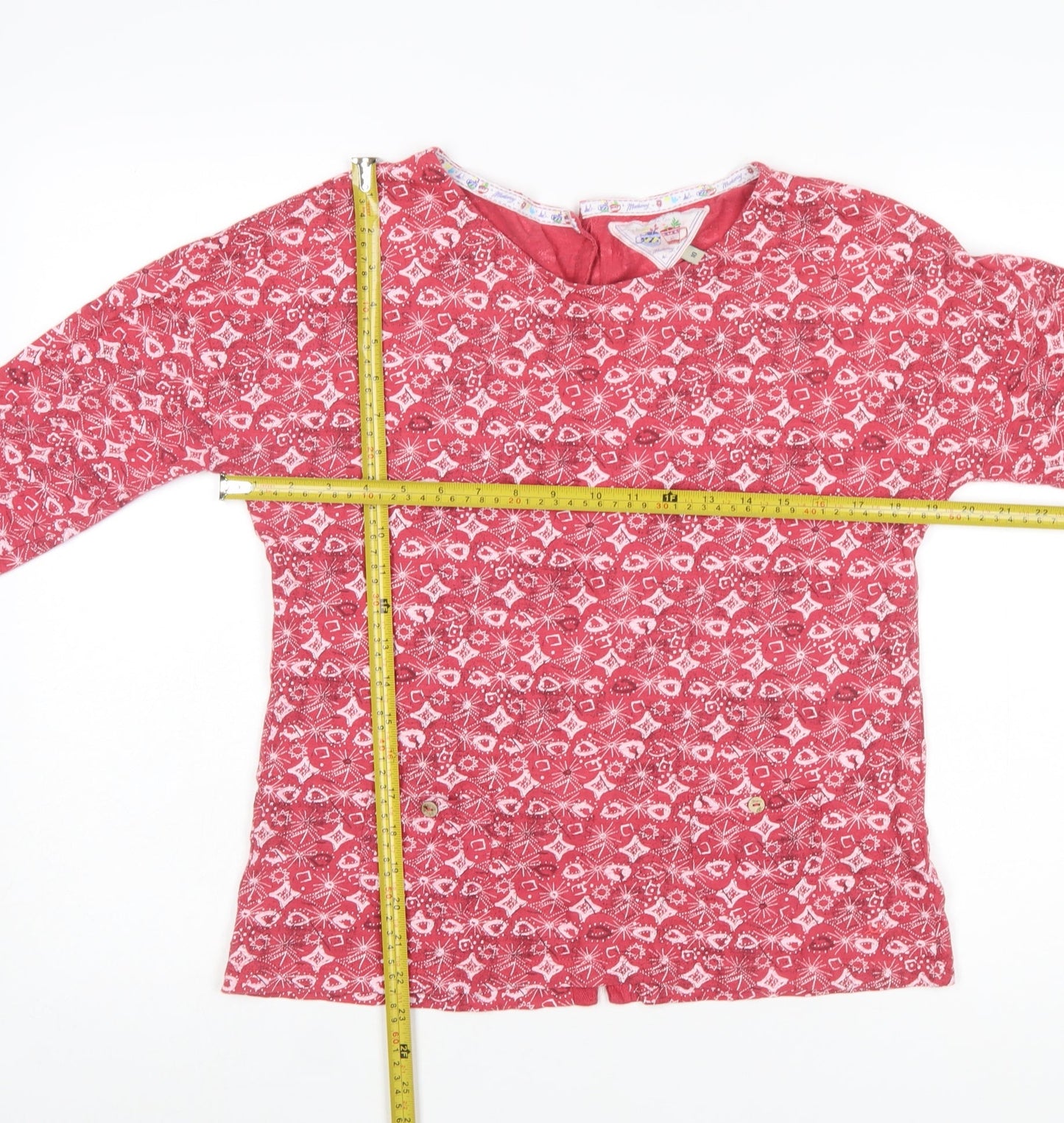 Mantaray Women Red Floral Cotton Long Sleeve Tunic Blouse Size 10