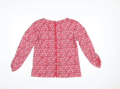 Mantaray Women Red Floral Cotton Long Sleeve Tunic Blouse Size 10