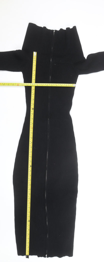 Lulus Women’s Black Off Shoulder Knit Bodycon Midi Dress M