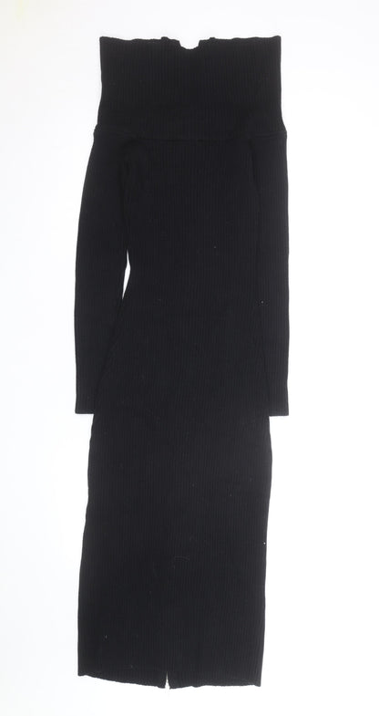 Lulus Women’s Black Off Shoulder Knit Bodycon Midi Dress M