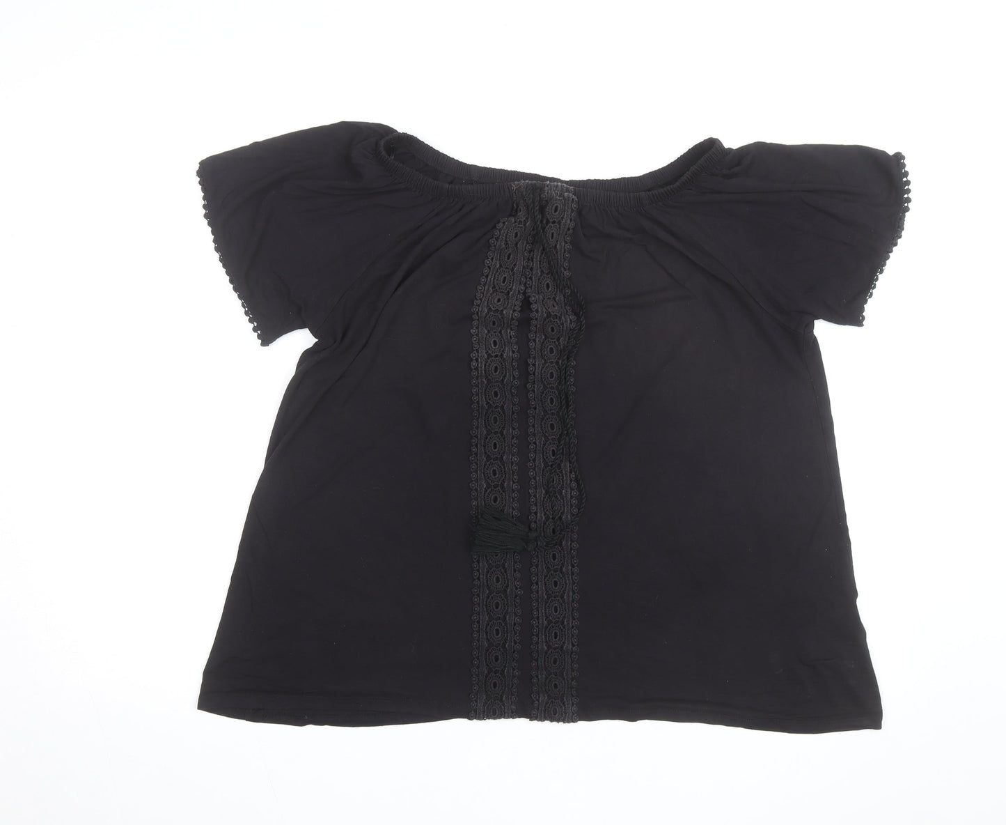 Evans Women's Black Off Shoulder Crochet Tunic Blouse Size 14