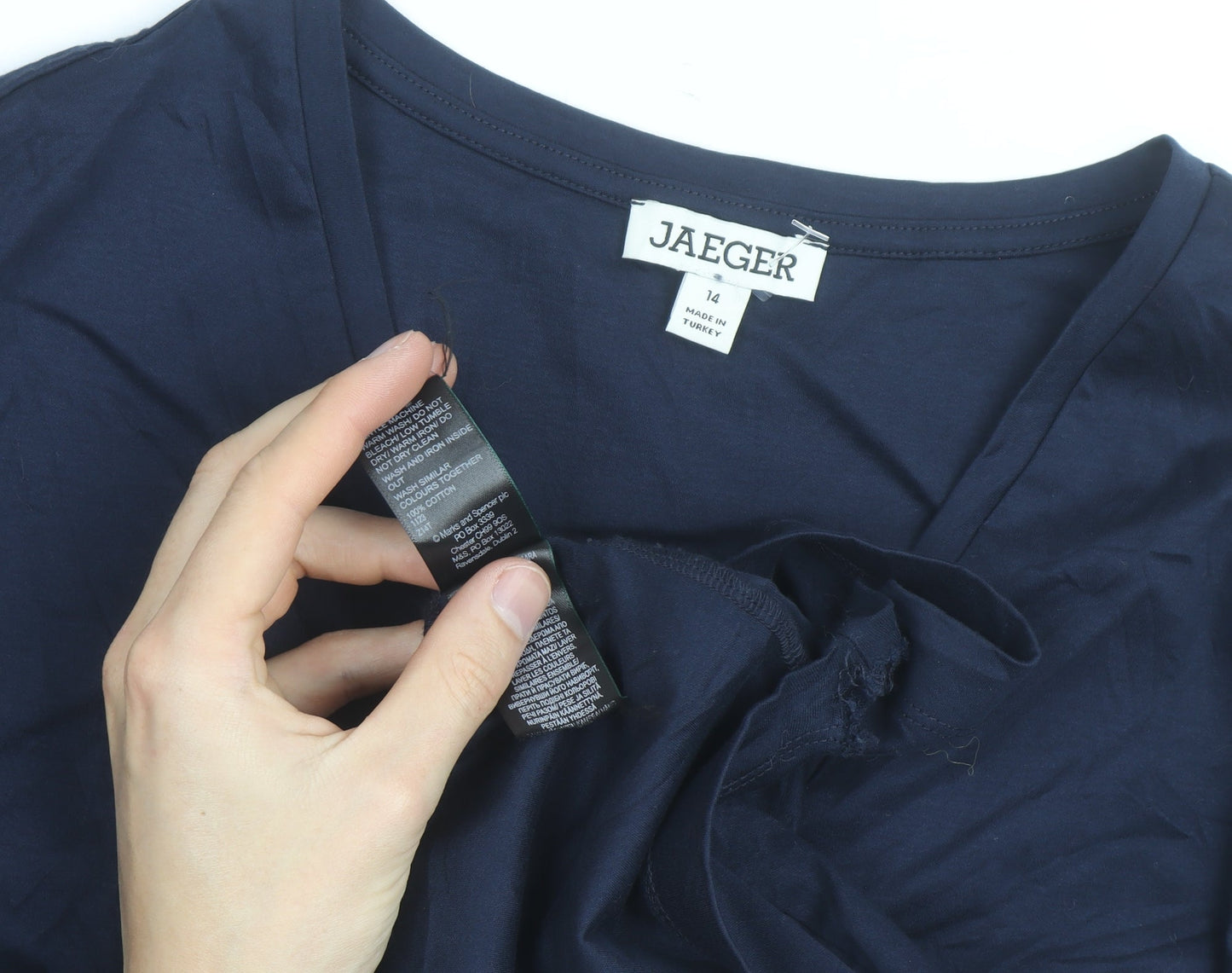 Jaeger Women’s Blue V-Neck Cotton Jersey T-Shirt Size 14