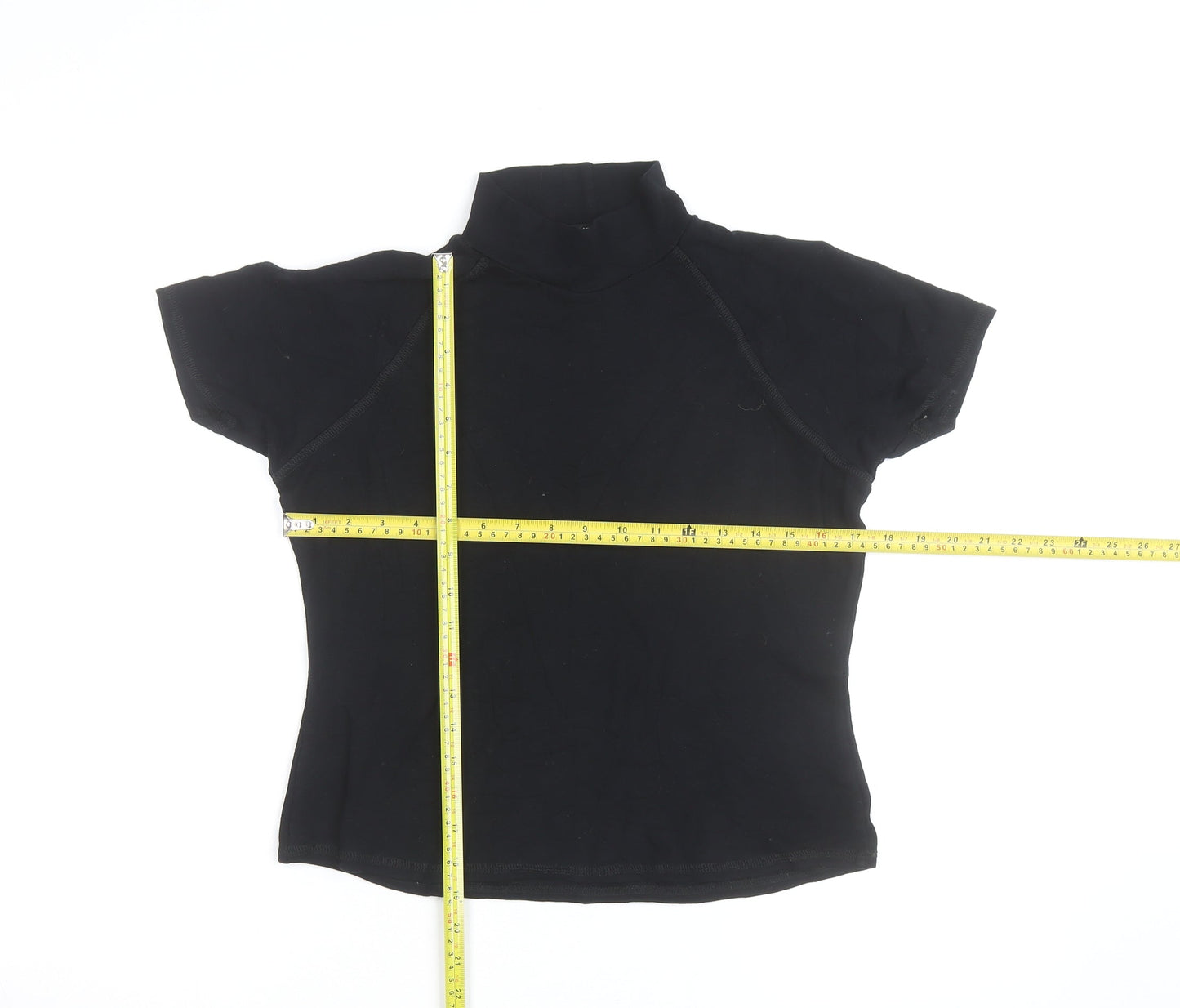 Ellie Louise Womens Black Roll Neck Short Sleeve Slim T-Shirt Size 14