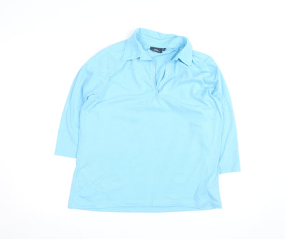 HEMA Men's Blue Stretch Cotton 3/4 Sleeve Collared Casual Shirt L