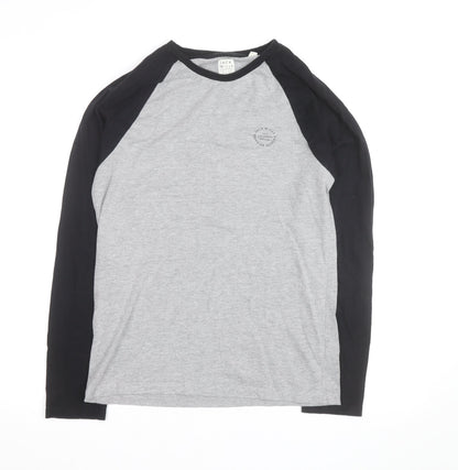 Jack Wills Men's Grey Colourblock Long Sleeve Cotton Top Size S