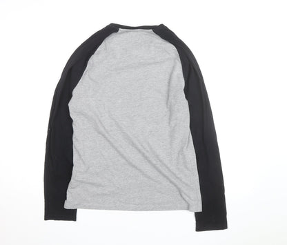 Jack Wills Men's Grey Colourblock Long Sleeve Cotton Top Size S