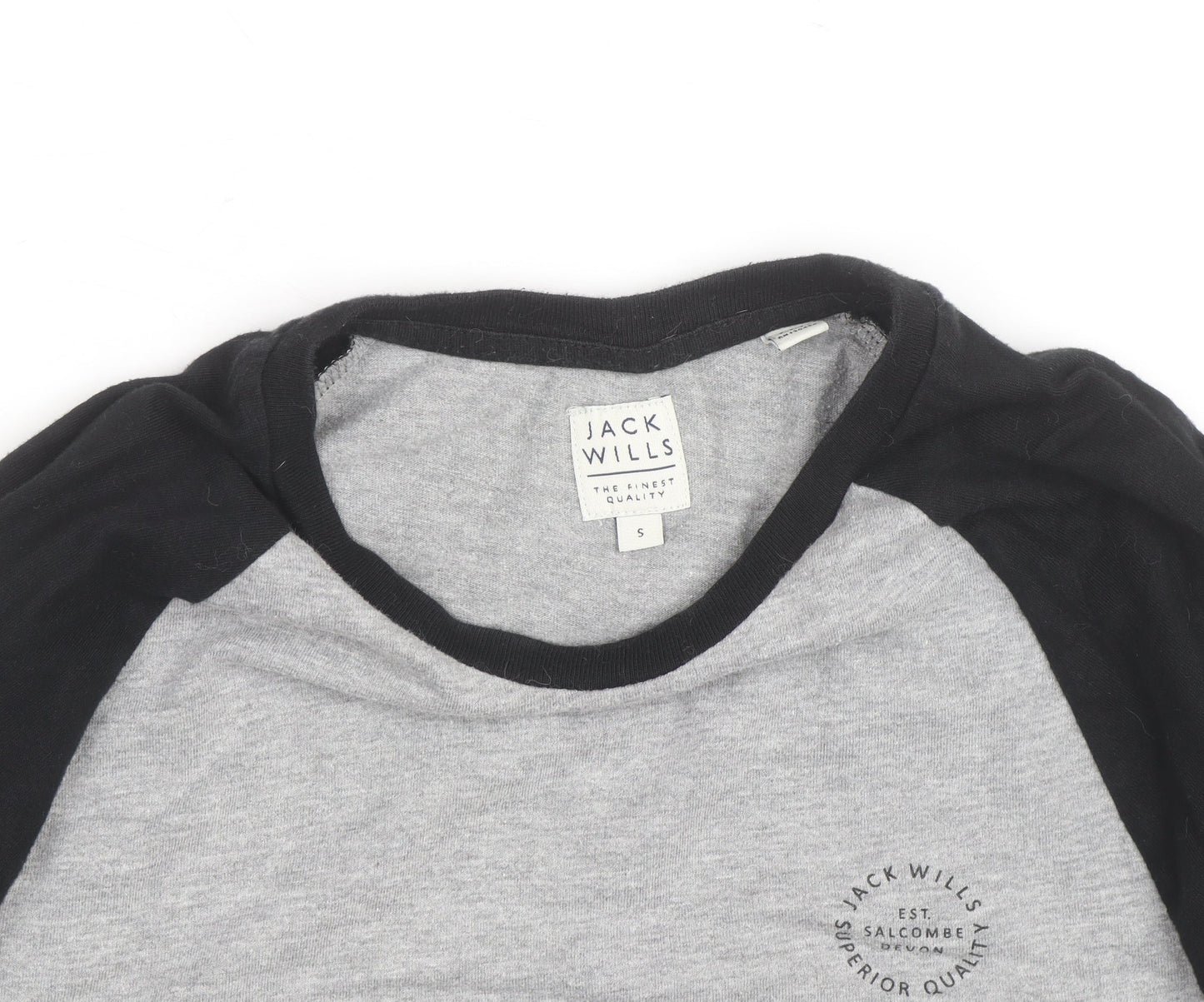 Jack Wills Men's Grey Colourblock Long Sleeve Cotton Top Size S