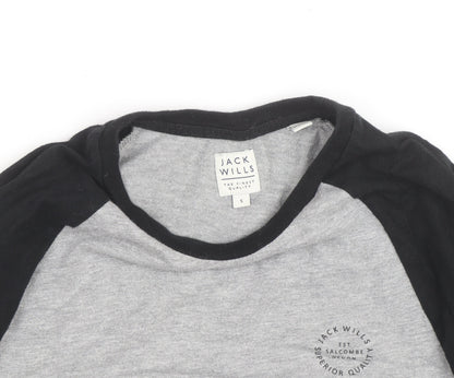 Jack Wills Men's Grey Colourblock Long Sleeve Cotton Top Size S