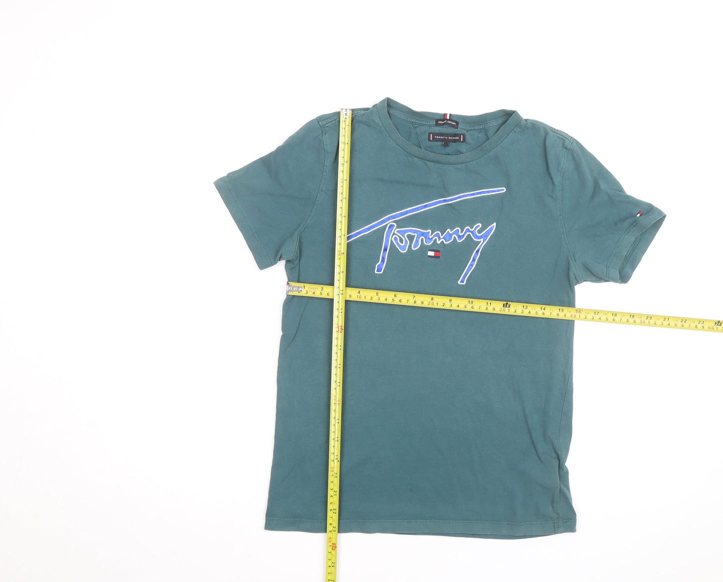 Tommy Hilfiger Teens Green Cotton Logo T-Shirt Size 14
