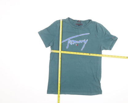 Tommy Hilfiger Teens Green Cotton Logo T-Shirt Size 14