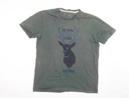 Fat Face Men’s Green Graphic Deer Print Cotton T-Shirt Size M