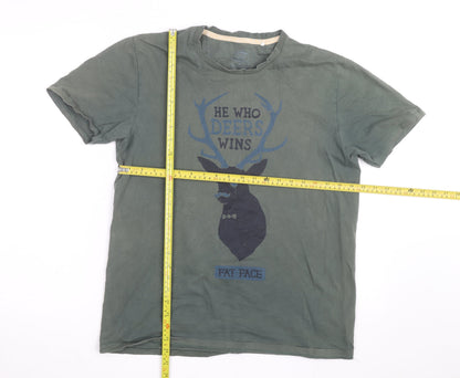 Fat Face Men’s Green Graphic Deer Print Cotton T-Shirt Size M