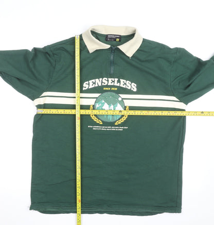 Senseless Mens Green Long Sleeve 1/2 Zip Collared Casual Top Size M
