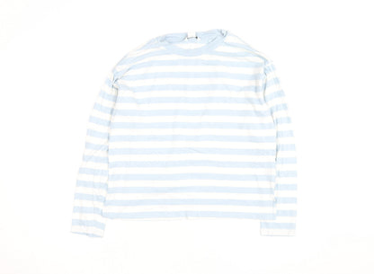 Monki Women Blue White Striped Long Sleeve Cotton Top Size S