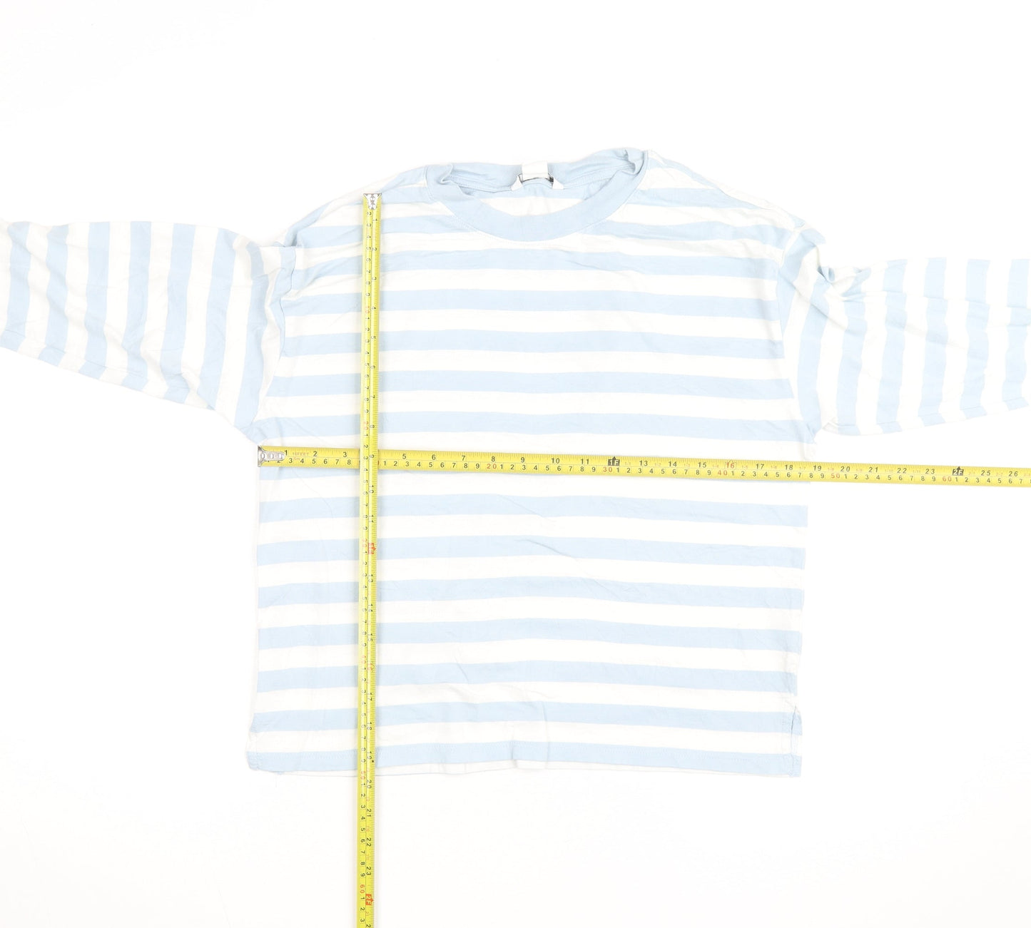 Monki Women Blue White Striped Long Sleeve Cotton Top Size S