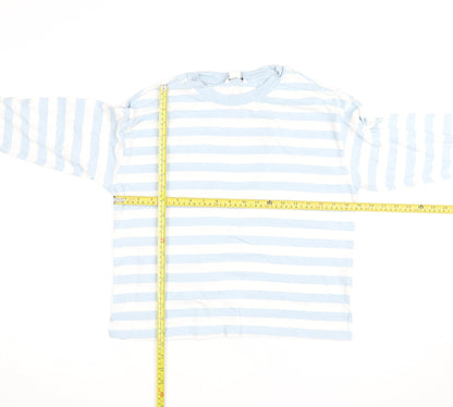 Monki Women Blue White Striped Long Sleeve Cotton Top Size S