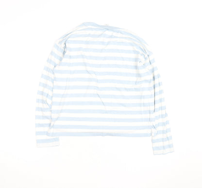 Monki Women Blue White Striped Long Sleeve Cotton Top Size S