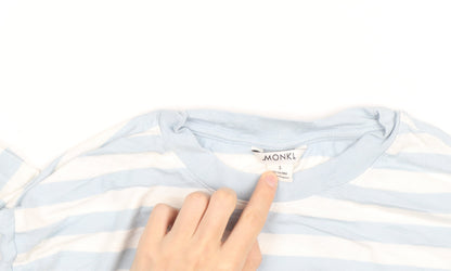Monki Women Blue White Striped Long Sleeve Cotton Top Size S