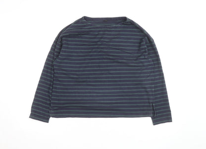 Uniqlo Men's Navy Green Striped Long Sleeve Cotton Top Size S
