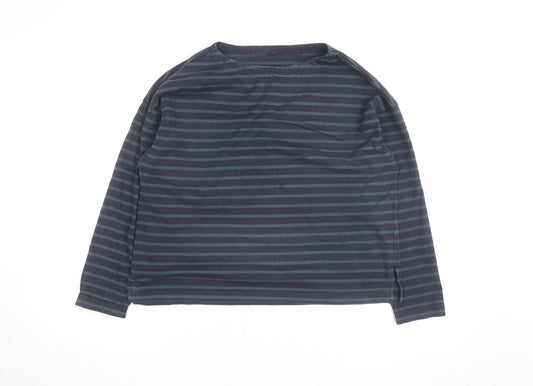 Uniqlo Men's Navy Green Striped Long Sleeve Cotton Top Size S