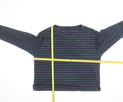 Uniqlo Men's Navy Green Striped Long Sleeve Cotton Top Size S