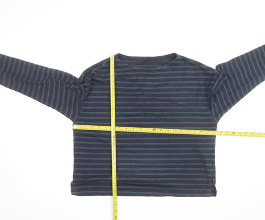 Uniqlo Men's Navy Green Striped Long Sleeve Cotton Top Size S