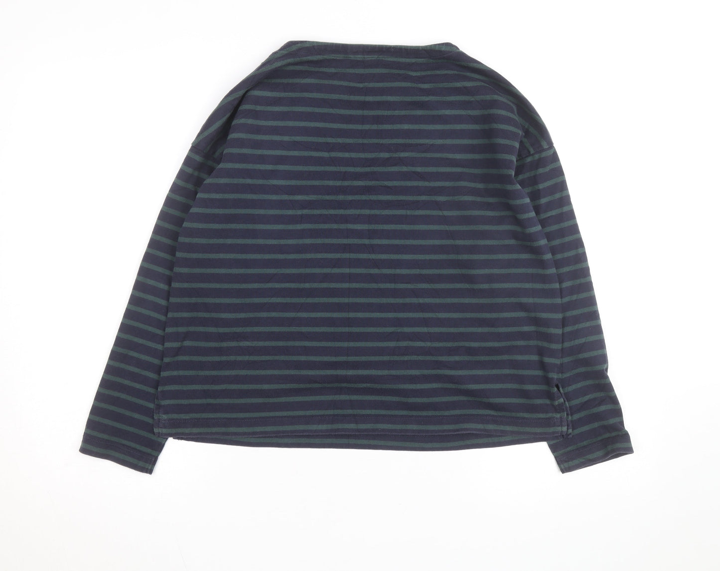 Uniqlo Men's Navy Green Striped Long Sleeve Cotton Top Size S