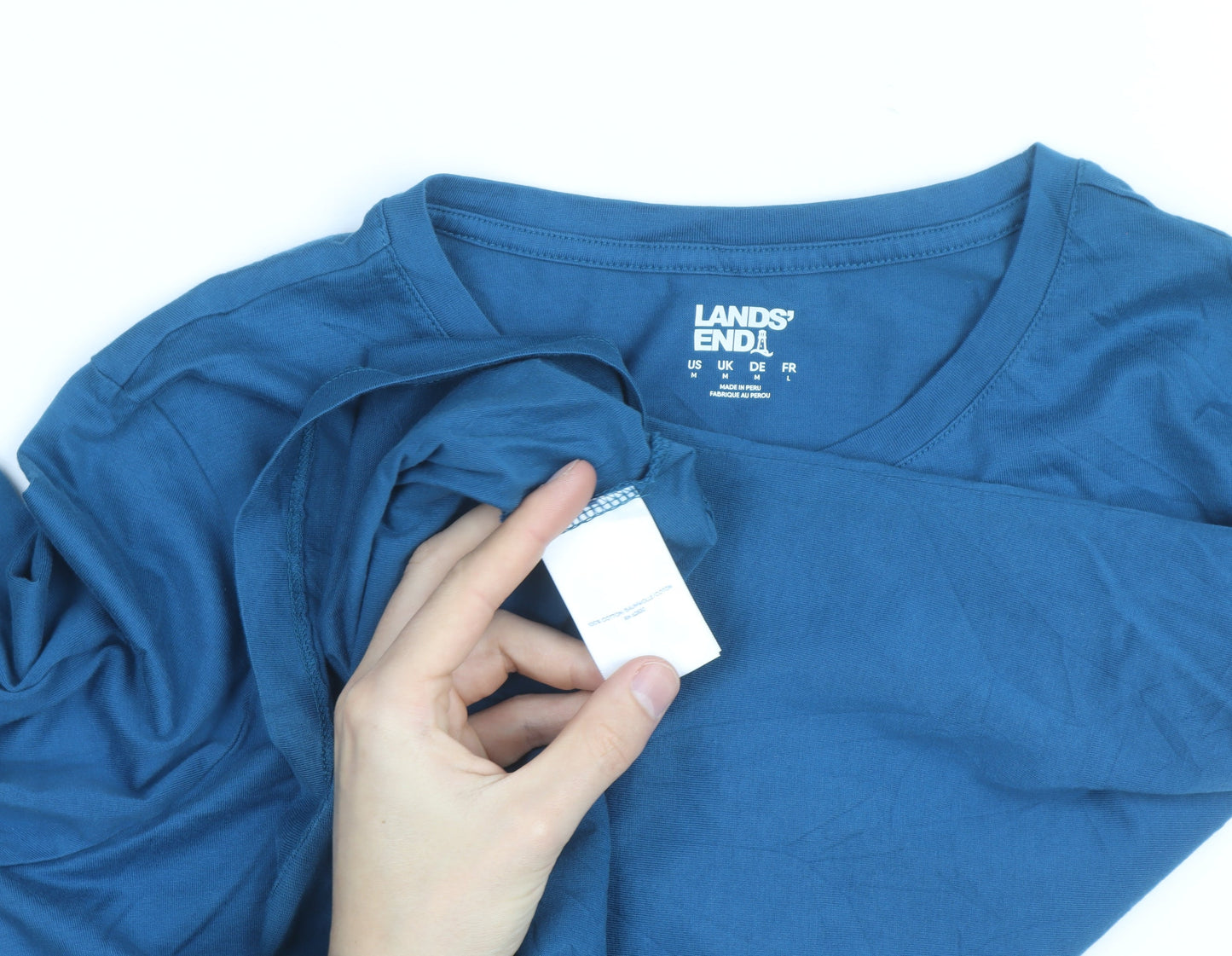 Lands' End Men's Blue Long Sleeve Cotton Crew Neck Top M