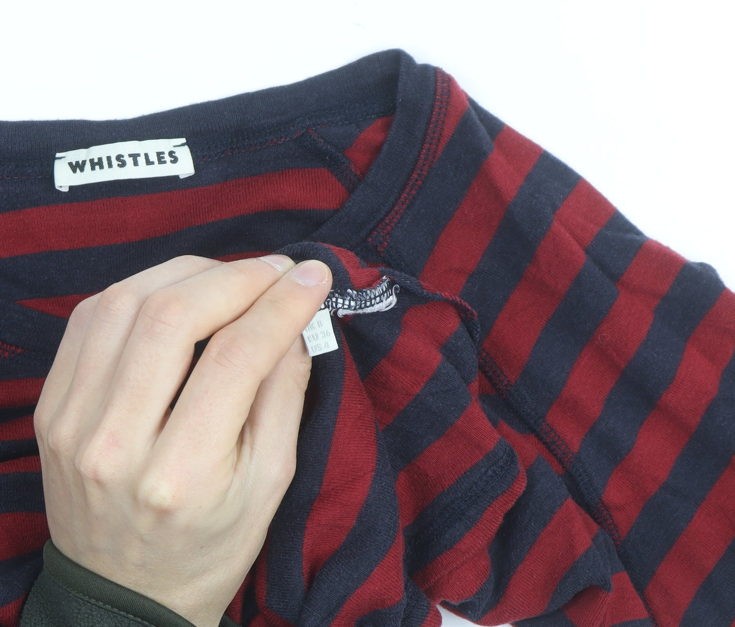 Whistles Women's Red Navy Striped Long Sleeve Cotton T-Shirt Size 8