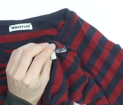Whistles Women's Red Navy Striped Long Sleeve Cotton T-Shirt Size 8