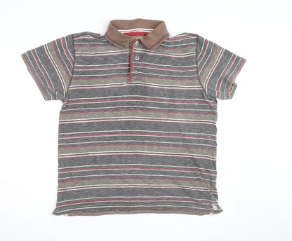 Mantaray Men's Brown Striped Cotton Short Sleeve Polo Shirt M