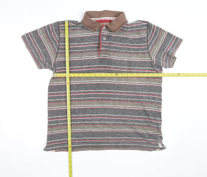 Mantaray Men's Brown Striped Cotton Short Sleeve Polo Shirt M