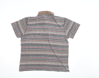 Mantaray Men's Brown Striped Cotton Short Sleeve Polo Shirt M