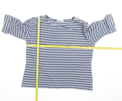 Seasalt Cornwall Women's Blue Striped Organic Cotton 3/4 Sleeve T-Shirt Size 14