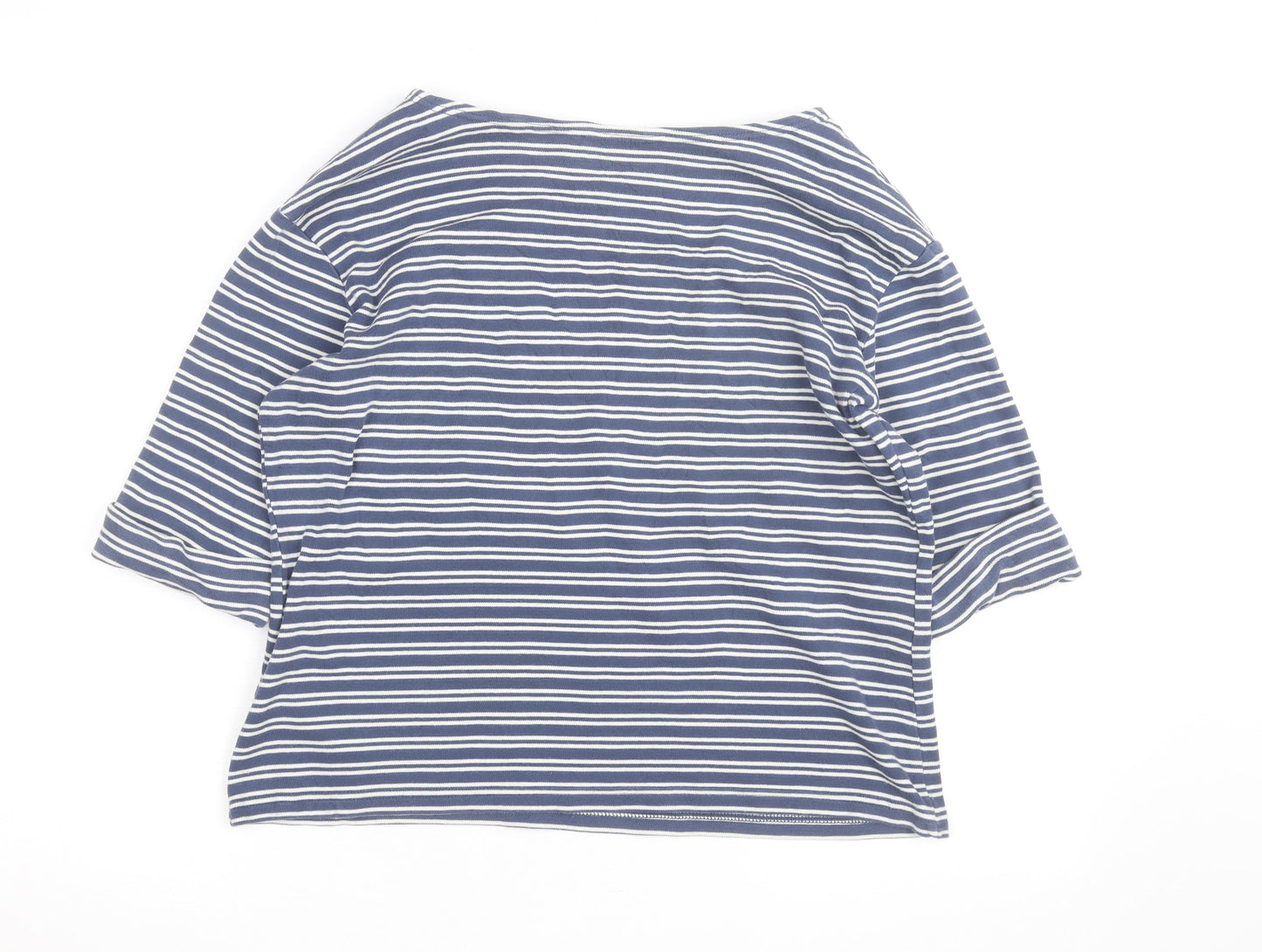 Seasalt Cornwall Women's Blue Striped Organic Cotton 3/4 Sleeve T-Shirt Size 14
