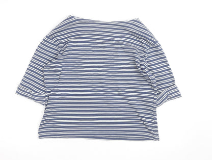 Seasalt Cornwall Women's Blue Striped Organic Cotton 3/4 Sleeve T-Shirt Size 14