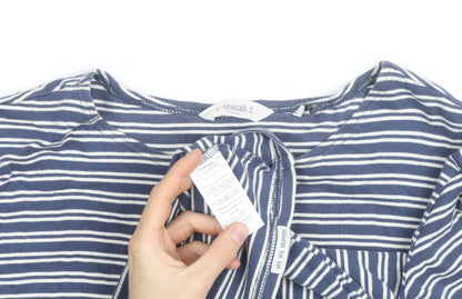 Seasalt Cornwall Women's Blue Striped Organic Cotton 3/4 Sleeve T-Shirt Size 14