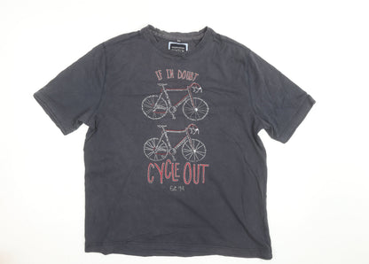 Boston Crew Men's Grey Cotton Cycling Graphic T-Shirt Size L