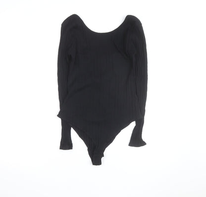 H&M Women Black Ribbed Long Sleeve Bodysuit Size L