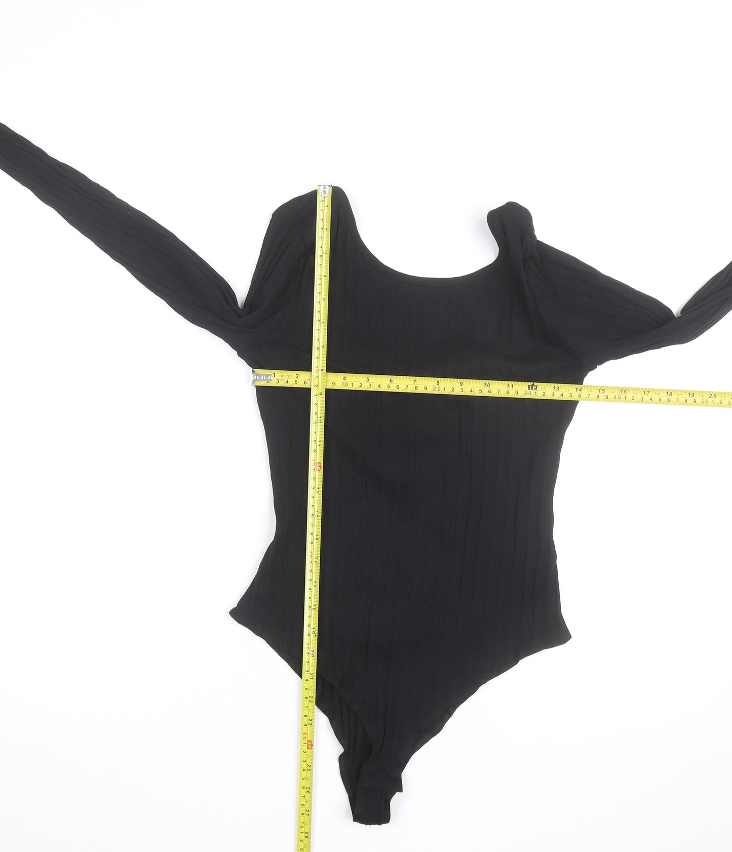 H&M Women Black Ribbed Long Sleeve Bodysuit Size L