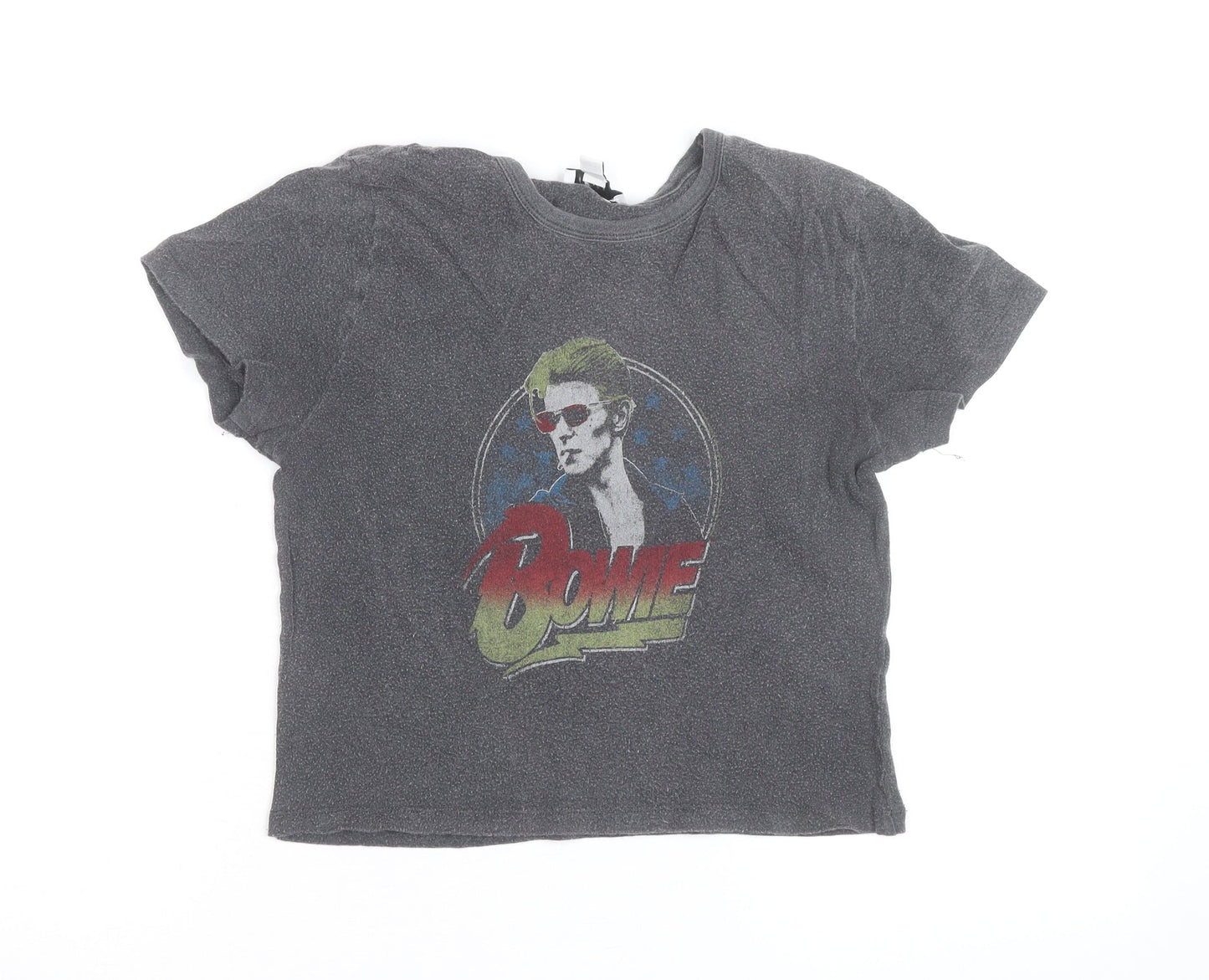 Topshop Women's Grey Cropped Bowie Graphic T-Shirt Size M