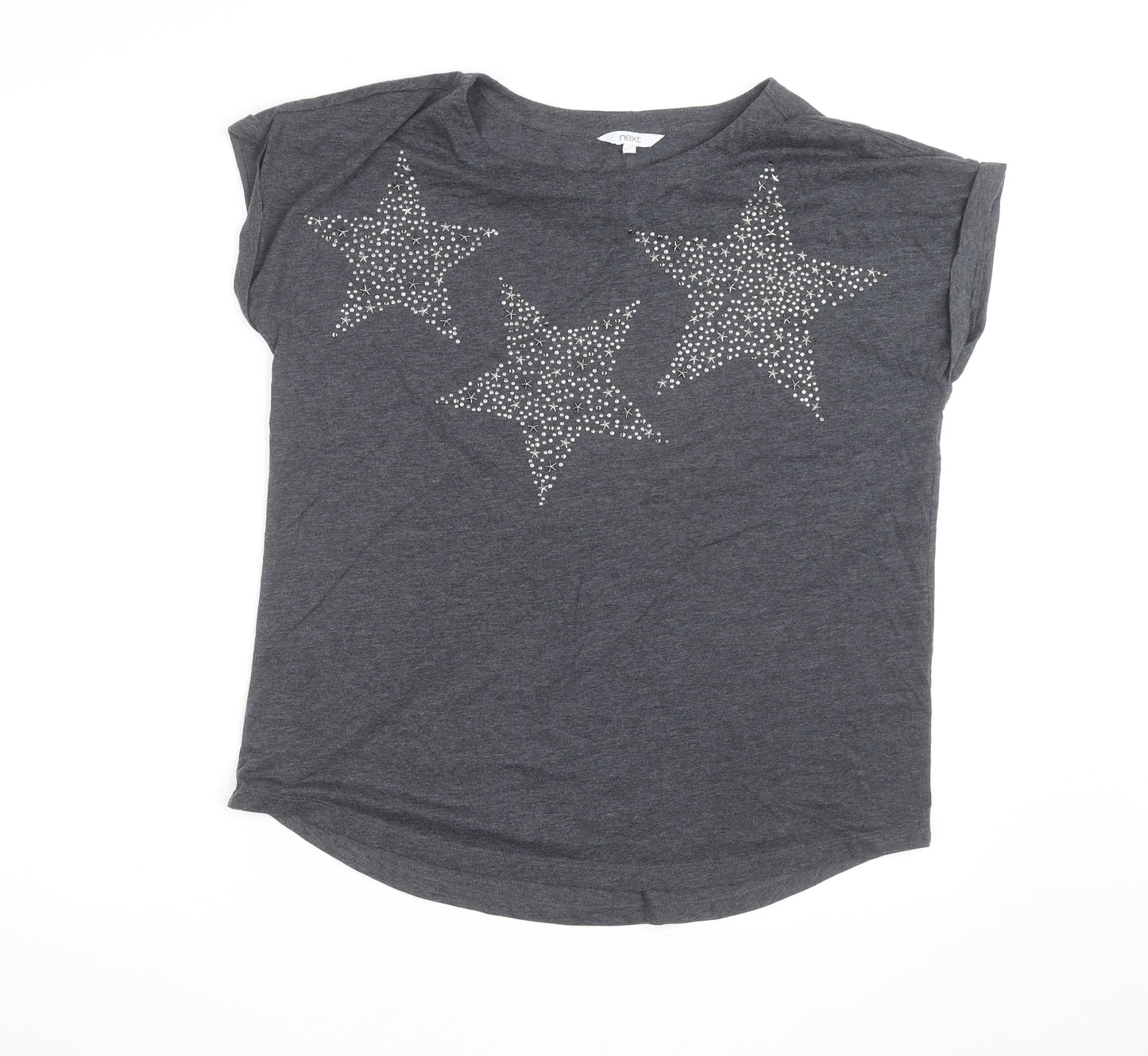 Next Women’s Grey Studded Star T-Shirt Size 16 Short Sleeve Casual Top