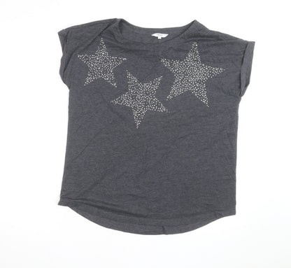 Next Women’s Grey Studded Star T-Shirt Size 16 Short Sleeve Casual Top